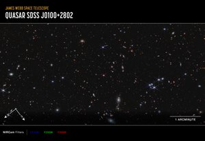 Quasar J0100+2802 (Imagen de brújula NIRCam) de James Webb Space Telescope (NASA)