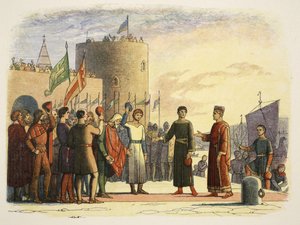 Enrique en Waterford, Irlanda, 18 de octubre de 1172, de Una crónica de Inglaterra BC 55 a AD 1485, pub. Londres, 1863 de James William Edmund Doyle