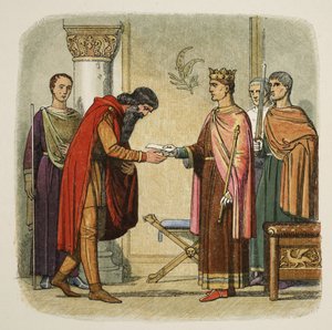 Enrique autoriza a Dermod a reclutar fuerzas, 1170, de Una Crónica de Inglaterra BC 55 a AD 1485, pub. Londres, 1863 de James William Edmund Doyle