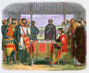 Ilustración del rey Juan firmando la Carta Magna
