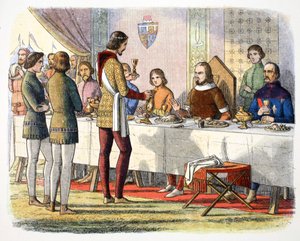 El príncipe Eduardo sirve a Juan de Artois en la mesa después de haberlo derrotado en Poitiers de James William Edmund Doyle