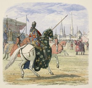 Ricardo II detiene el duelo entre Hereford y Norfolk, de Una crónica de Inglaterra BC 55 a AD 1485, pub. Londres de James William Edmund Doyle