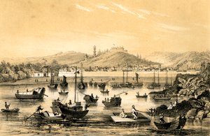 Ningbo, uno de los cinco puertos abiertos por el último tratado al comercio británico, China, 1847 de James William Giles