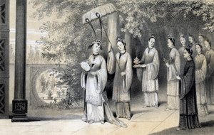 La emperatriz y sus asistentes procediendo al templo desde el bosque de moreras, 1847 de James William Giles