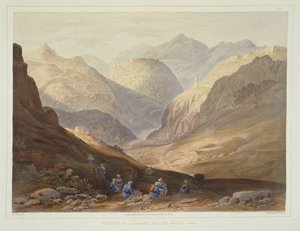 Fortaleza de Alimusjid y el paso de Khybur, lámina 13 de Paisajes, habitantes y trajes de Afganistán, grabado por W.L. Walton, 1848