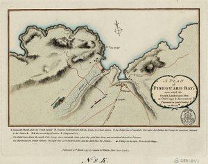 Plano de la bahía de Fishguard, cerca de la cual los franceses desembarcaron 1200 hombres el 22 de febrero de 1797 y entregaron prisioneros a Lord Cawdor el 24.