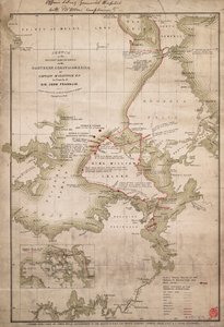 Boceto de los descubrimientos en la costa norte de América por el capitán McClintock RN en busca de Sir John Franklin, c.1859 (grabado coloreado)