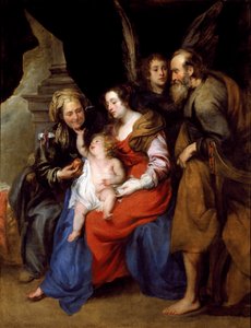 Retrato de la Sagrada Familia con Santa Ana, madre de María y un ángel (óleo sobre lienzo)