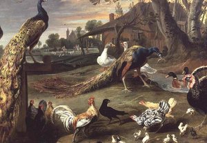 Pavo real y otras aves en un paisaje de Jan Victors