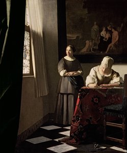 Dama escribiendo una carta con su criada de Johannes Vermeer