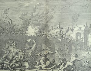 Maastricht (Países Bajos) es saqueada por el Príncipe de Parma de Jan (after) Luyken