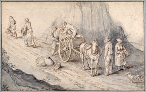 Campesinos cargando un carro de un solo caballo con vegetales de raíz de Jan (follower of) Brueghel