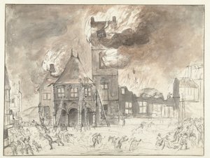 Incendio en el antiguo ayuntamiento de Ámsterdam de Jan Abrahamsz. Beerstraten (possibly)