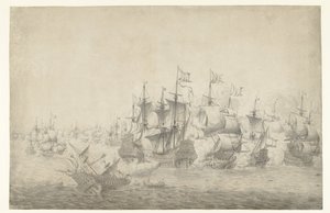 Una batalla naval, posiblemente en Lowestoft el 13 de junio de 1665 (página izquierda) de Jan Abrahamsz. Beerstraten (possibly)
