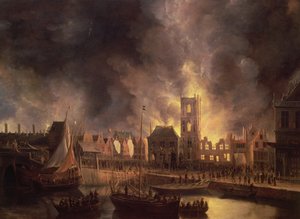 El Gran Incendio en el Antiguo Ayuntamiento, Ámsterdam, 1652, siglo XVII