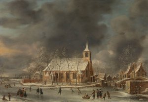 Vista de la iglesia de Sloten en invierno de Jan Abrahamsz. Beerstraten
