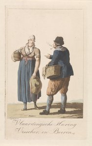 Tipos de pescadores de Vlaardingen Vlaardingse Haring Visscher y la esposa del granjero (título sobre el objeto) de Jan Anthonie Langendijk Dzn