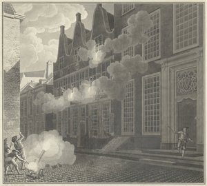 Bombardeo de la casa de Lucas van Steveninck, 1787 de Jan Arends (signed by artist)