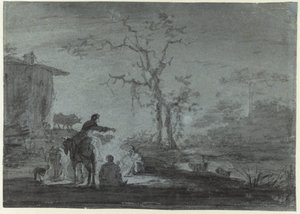 Pastores junto a una hoguera a la luz de la luna de Jan Asselijn (possibly)