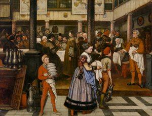 Frans Floris Asistiendo a un banquete de la Cofradía de San Lucas (óleo sobre lienzo) de Jan August Hendrik Baron Leys