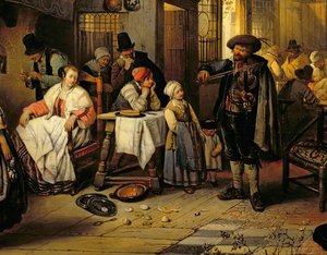 Interior de una taberna con un violinista ciego, 1844 (detalle) de Jan August Hendrik Leys