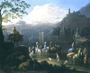 Un grupo de viajeros cerca de un puerto de Jan Baptist van der Meiren