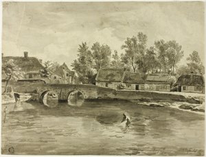 Hombre pescando en el río cerca del pueblo de Jan Baptiste de Jonghe