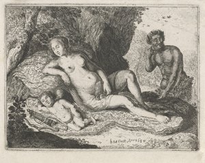 Venus dormida espiada por un sátiro de Jan Barentsz. Muyckens