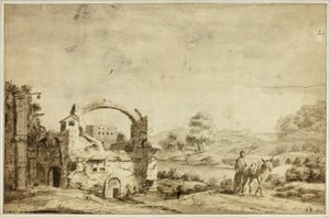Paisaje Italianizante con Ruinas, Mujer y Burro de Jan Both