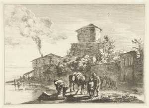Hombres y una mula en la Via Appia Paisajes alrededor de Roma (título de la serie) de Jan Both