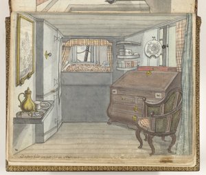 Cabina del cirujano en el barco VOC Stavenisse de Jan Brandes