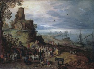 Pescadería (Llamando a los apóstoles Pedro y Andrés) de Jan Brueghel the Elder