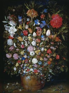 Flores en una vasija de madera de Jan Brueghel the Elder