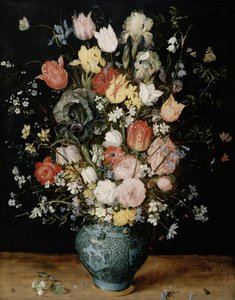 Flores en jarrón azul, ca 1608 de Jan Brueghel the Elder