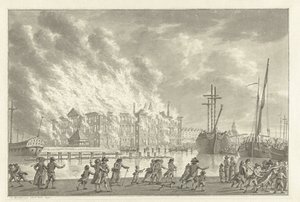 Incendio en las Tierras Zeemagazijn, 1791 de Jan Bulthuis (signed by artist)