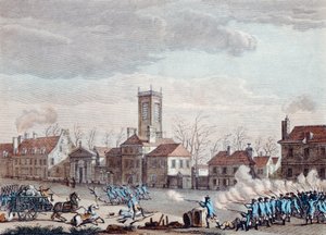 Batalla frente a la iglesia de la Chapelle, París, entre los guardianes de las barreras de los Fermiers Generaux y los revolucionarios el 24 de enero de 1791, c.1795 de Jan Bulthuis