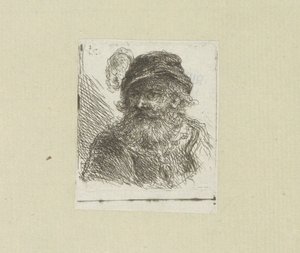 Bebaarde hombre pone pluimhoed The Compleat Work of Etchings de John Chalon / Oeuvre Complette des Eaux Fortes par Jean Chalon (título de la serie) de Jan Chalon