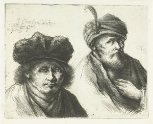 Dos hombres, con sombreros y turbantes. de Jan Chalon