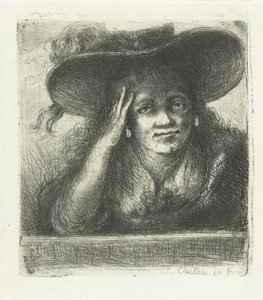 Mujer con gran sombrero redondo de Jan Chalon