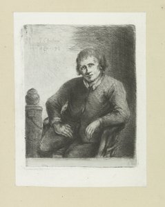 Hombre sentado junto a un pilar The Compleat Work of Etchings de John Chalon / Oeuvre Complette des Eaux Fortes de Jean Chalon (título de la serie) de Jan Chalon