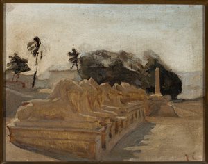 Avenida de las esfinges en el templo de Amón en Karnak. De un viaje a Egipto de Jan Ciągliński