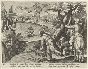 Jacht op kraaien en spreeuwen Jachttaferelen (título de la serie) La caza de animales salvajes, aves y peces en el Bestiario (título de la serie)
