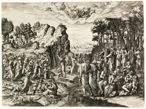 Moisés golpea la roca de Jan Collaert I