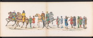 Mascarada de los estudiantes de Leiden, 1865 (lámina 10) Procesión de murgas celebrada por los miembros del cuerpo de estudiantes de Leiden el 6 de junio de 1865, en celebración del 290 aniversario de la Leidsche Hoogeschool, que representa: la entrada de  de Jan Daniël Cornelis Carel Willem baron de Constant Rebecque