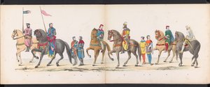 Mascarada de los estudiantes de Leiden, 1865 (lámina 12) Procesión de murgas celebrada por los miembros del cuerpo de estudiantes de Leiden el 6 de junio de 1865, en celebración del 290 aniversario de la Leidsche Hoogeschool, que representa: la entrada de  de Jan Daniël Cornelis Carel Willem baron de Constant Rebecque