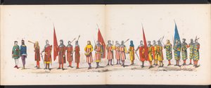 Mascarada de los estudiantes de Leiden, 1865 (lámina 13) Procesión de murgas celebrada por los miembros del cuerpo de estudiantes de Leiden el 6 de junio de 1865, en celebración del 290 aniversario de la Leidsche Hoogeschool, que representa: la entrada de  de Jan Daniël Cornelis Carel Willem baron de Constant Rebecque