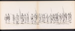 Mascarada de los estudiantes de Leiden, 1865 (lámina 13) Procesión de murgas celebrada por los miembros del cuerpo de estudiantes de Leiden el 6 de junio de 1865, en celebración del 290 aniversario de la Leidsche Hoogeschool, que representa: la entrada de  de Jan Daniël Cornelis Carel Willem baron de Constant Rebecque