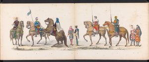 Mascarada de los estudiantes de Leiden, 1865 (lámina 14) Procesión de murgas celebrada por los miembros del cuerpo de estudiantes de Leiden el 6 de junio de 1865, en celebración del 290 aniversario de la Leidsche Hoogeschool, que representa: la entrada de  de Jan Daniël Cornelis Carel Willem baron de Constant Rebecque