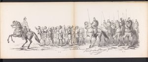 Mascarada de los estudiantes de Leiden, 1865 (lámina 15) Procesión de murgas celebrada por los miembros del cuerpo de estudiantes de Leiden el 6 de junio de 1865, en celebración del 290 aniversario de la Leidsche Hoogeschool, que representa: la entrada de 