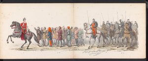 Mascarada de los estudiantes de Leiden, 1865 (lámina 15) Procesión de murgas celebrada por los miembros del cuerpo de estudiantes de Leiden el 6 de junio de 1865, en celebración del 290 aniversario de la Leidsche Hoogeschool, que representa: la entrada de  de Jan Daniël Cornelis Carel Willem baron de Constant Rebecque